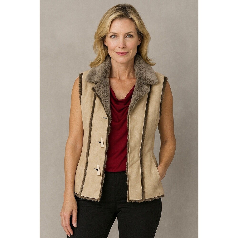 Fjall‎ Fjallraven Women Jacket  Suede Faux Fur Vest M Made In USA Retro Outdoor